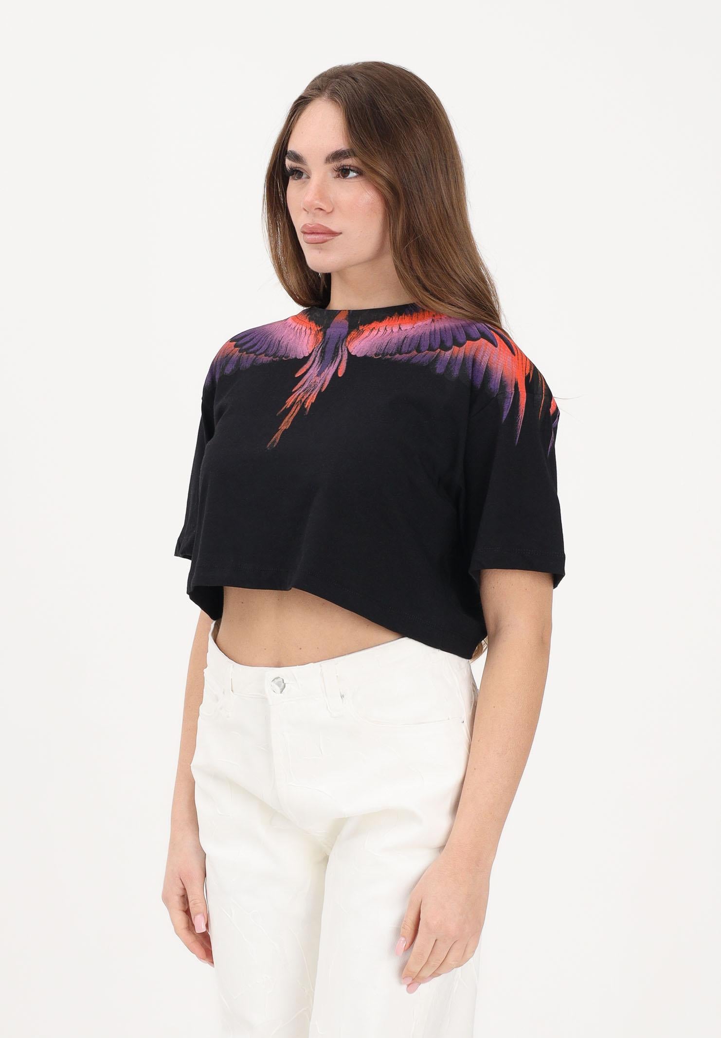 MARCELO BURLON COUNTY OF MILAN T-shirt a manica corta nera da donna con stampa ali e taglio crop 26ECM30122 NEVIAR MARCELO BURLON COUNTY OF MILAN 