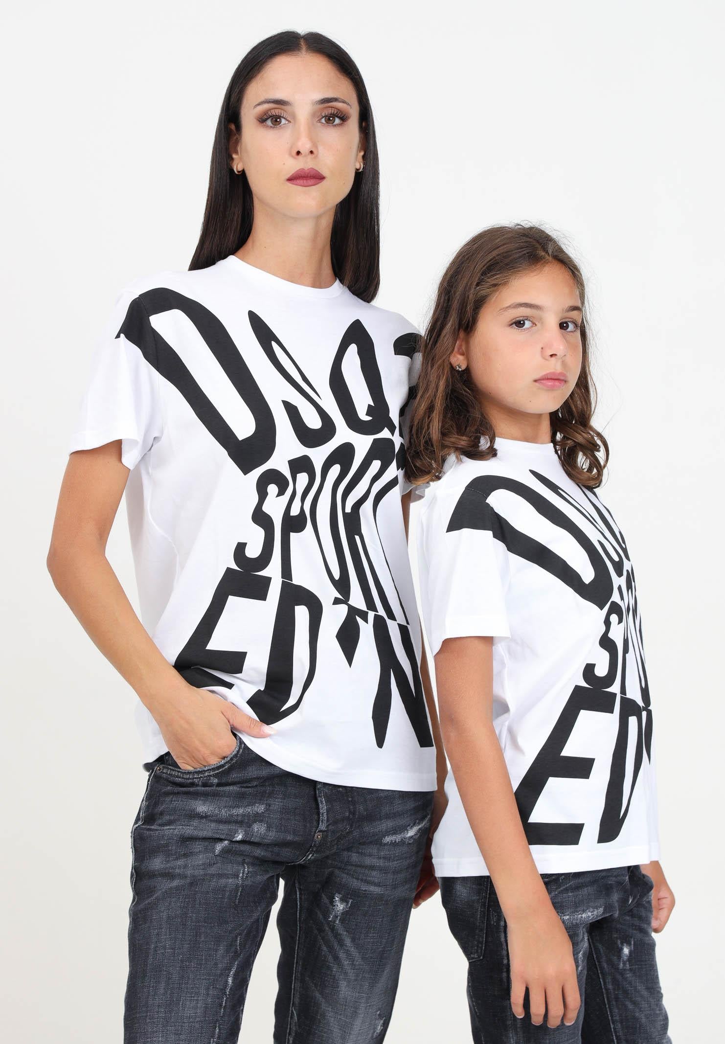 T-shirt a manica corta bianca per donna e bambina con stampa logo Sport Edtn.09 DQ2525D00MV DQ100 DSQUARED2 