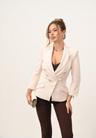 ELISABETTA FRANCHI Giacca doppiopetto latte da donna in doppio crêpe<BR/> GI17456E2 DZ9 ELISABETTA FRANCHI 