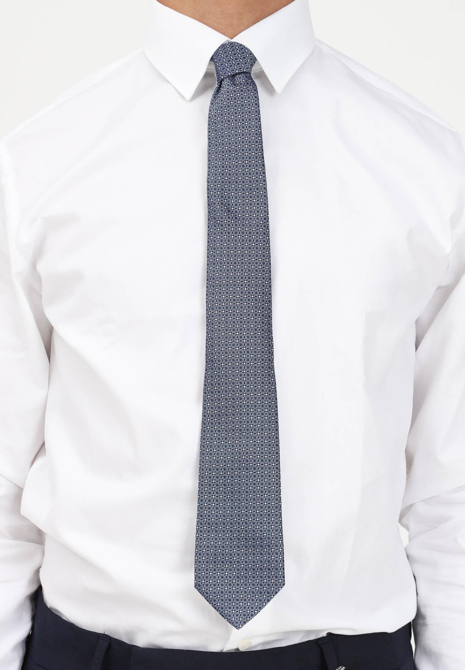 LANVIN Cravatta blu da uomo in faille di seta a micro fiorellini 2106/1C . LANVIN 