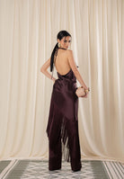 PINKO Abito midi bordeaux da donna in satin con frange 106430A33D R57 PINKO 