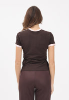 ADIDAS ORIGINALS T-shirt a manica corta 3 STRIPES SLIM marrone e rosa da donna KC9017 . ADIDAS ORIGINALS 