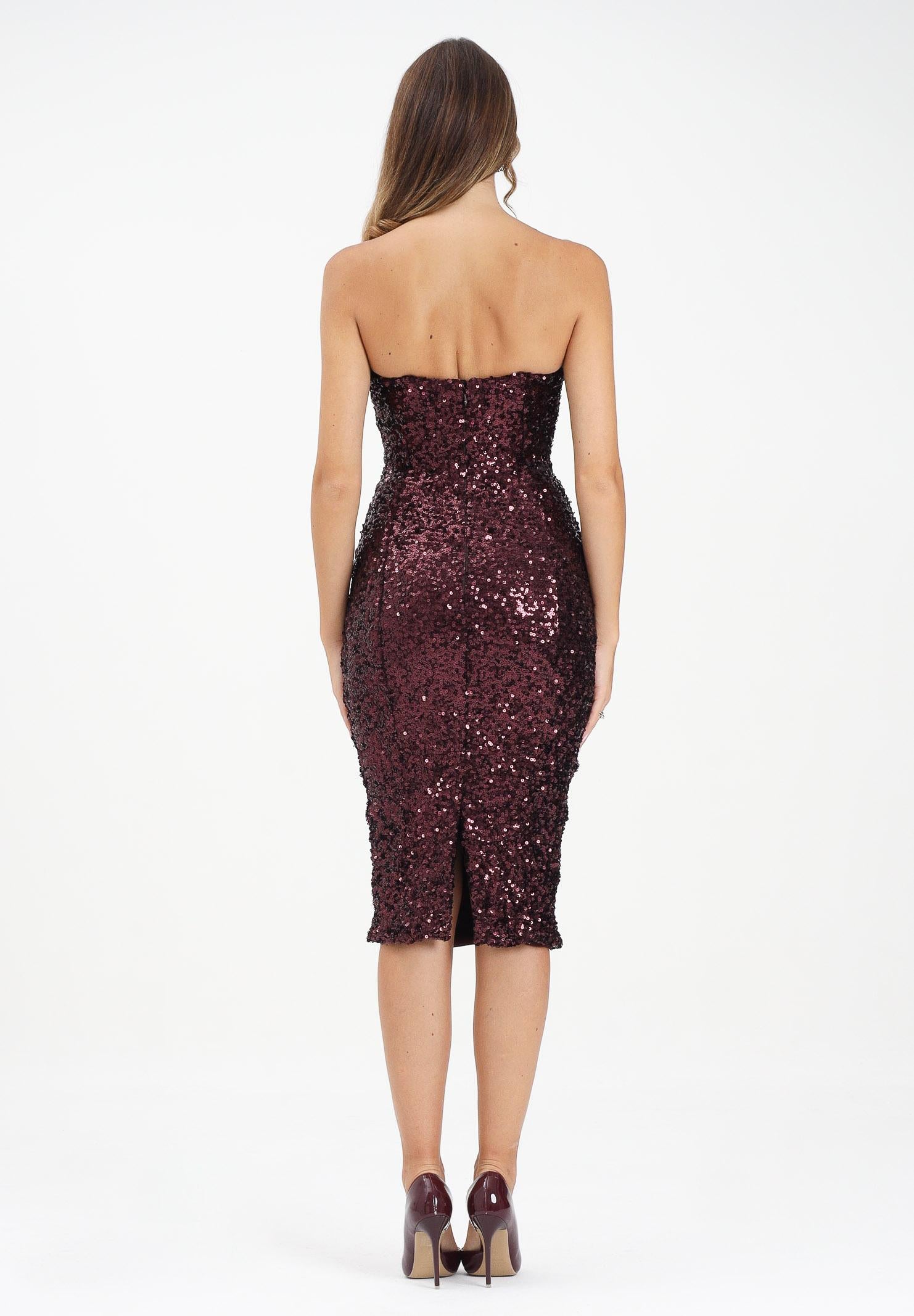 ELISABETTA FRANCHI Abito midi bordeaux da donna completamente ricoperto di paillettes AB88357E2 EA4 ELISABETTA FRANCHI 