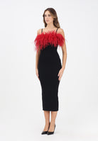 NOELL MAGGINI Abito midi nero da donna con piume bordeaux 00126083 NEBO NOELL MAGGINI 