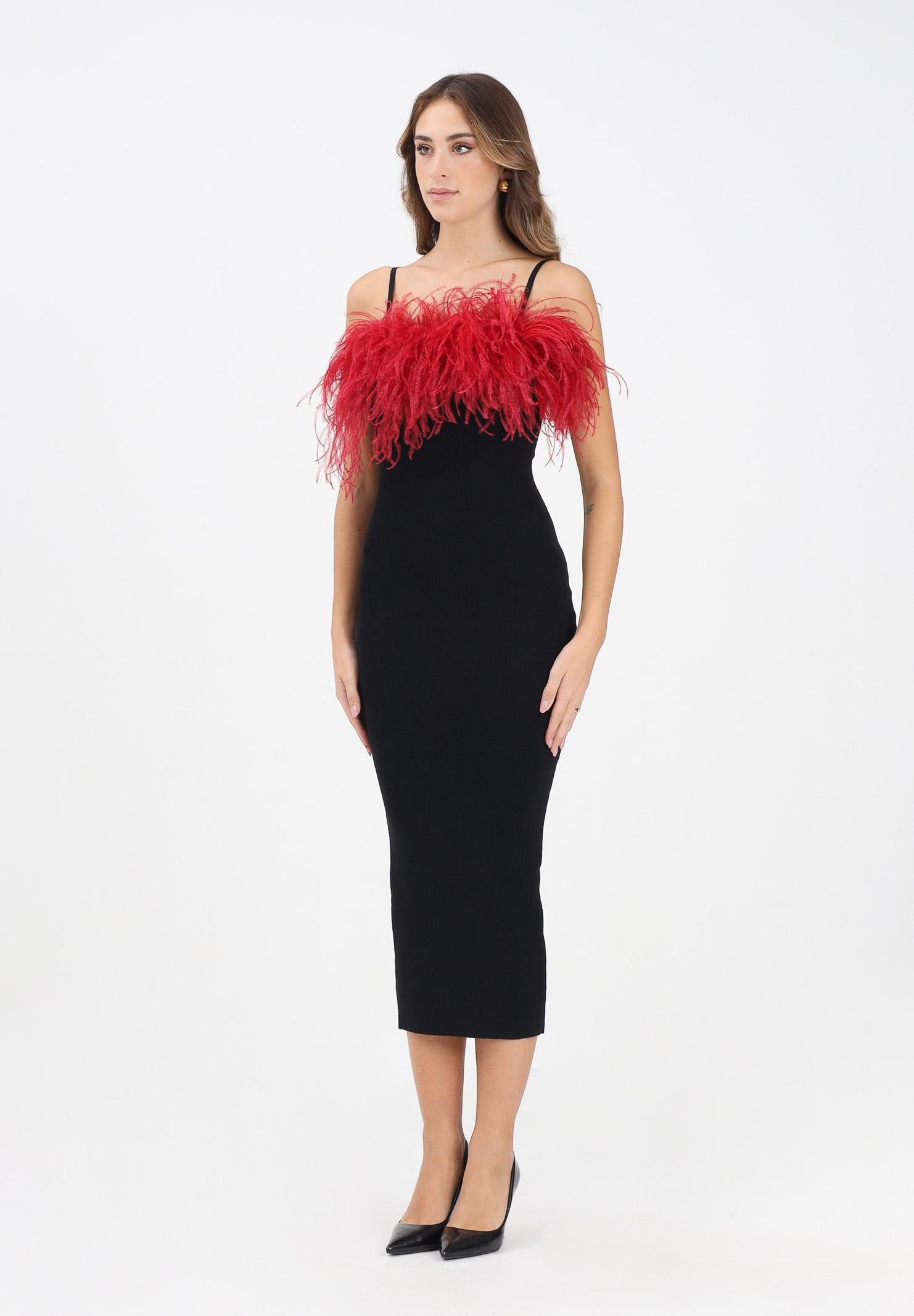 NOELL MAGGINI Abito midi nero da donna con piume bordeaux 00126083 NEBO NOELL MAGGINI 