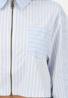 ADIDAS ORIGINALS Camicia a manica lunga Popeline bianca e azzurra da donna KC8870 . ADIDAS ORIGINALS 