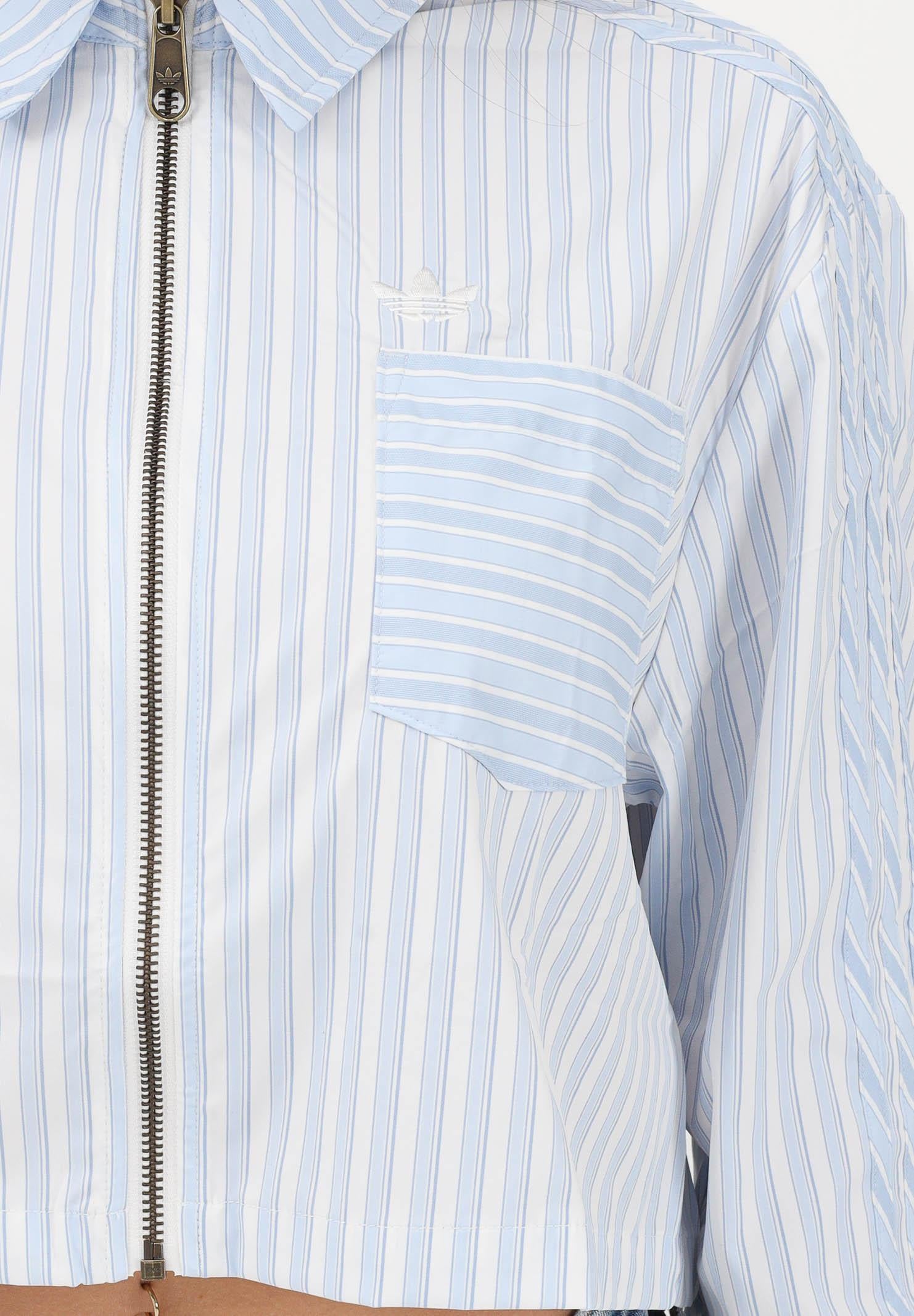ADIDAS ORIGINALS Camicia a manica lunga Popeline bianca e azzurra da donna KC8870 . ADIDAS ORIGINALS 