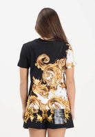 VERSACE JEANS COUTURE T-shirt a manica corta nera e bianca da donna con stampa Wave Couture 80HAH6P3JS542 GL1 VERSACE JEANS COUTURE 