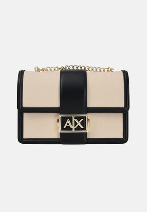 ARMANI EXCHANGE Borsa a tracolla beige e nera da donna con fibbia logo XW000070AF22570 MC479 ARMANI EXCHANGE 