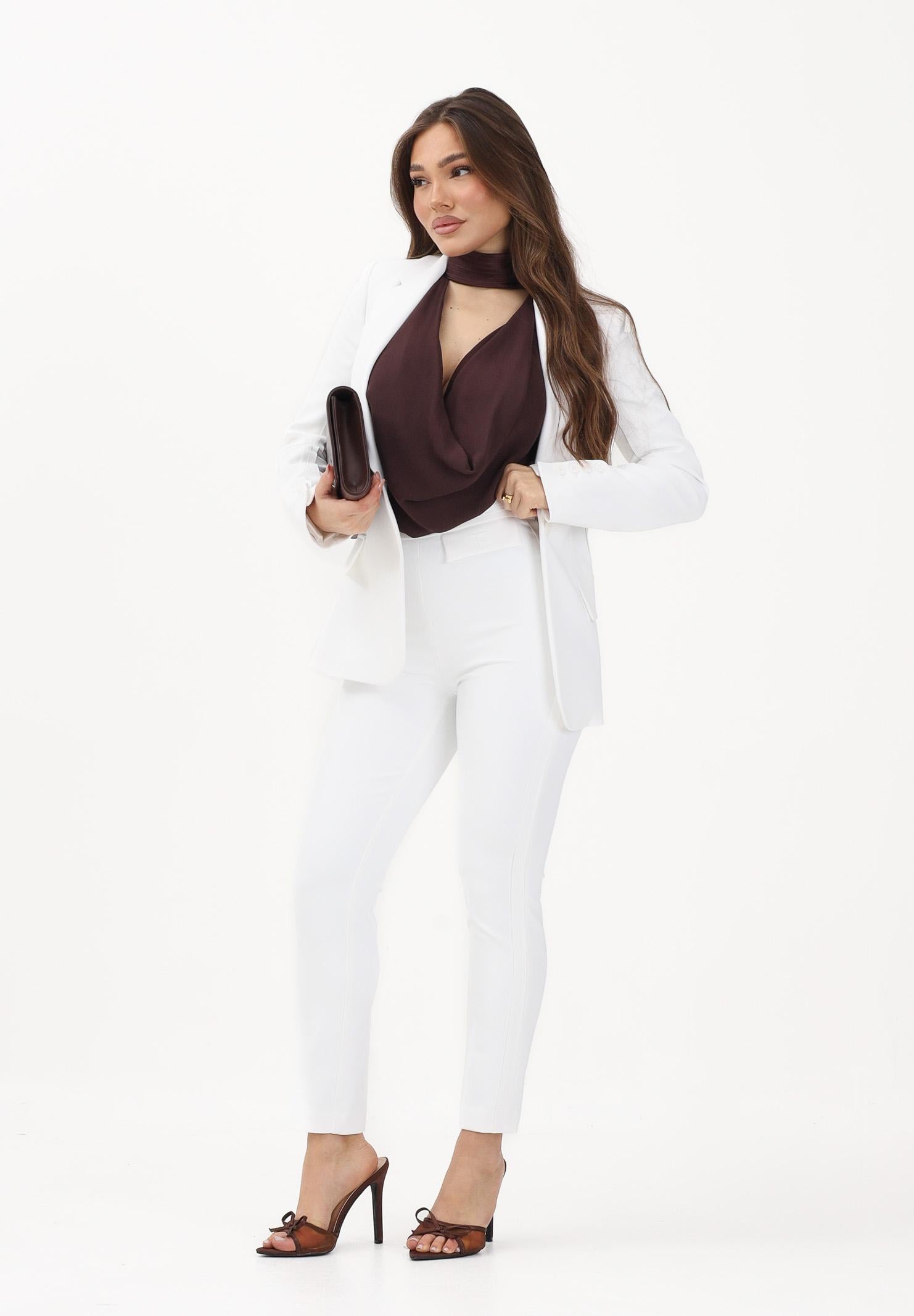 ELISABETTA FRANCHI Pantalone elegante avorio da donna con logo ricamato PA17061E2 360 ELISABETTA FRANCHI 