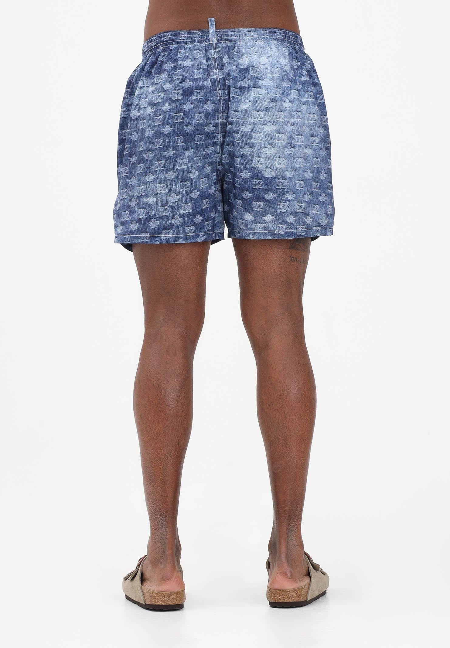 DSQUARED2 Shorts mare blu da uomo con stampa monogram effetto denim D7B626810 454 DSQUARED2 