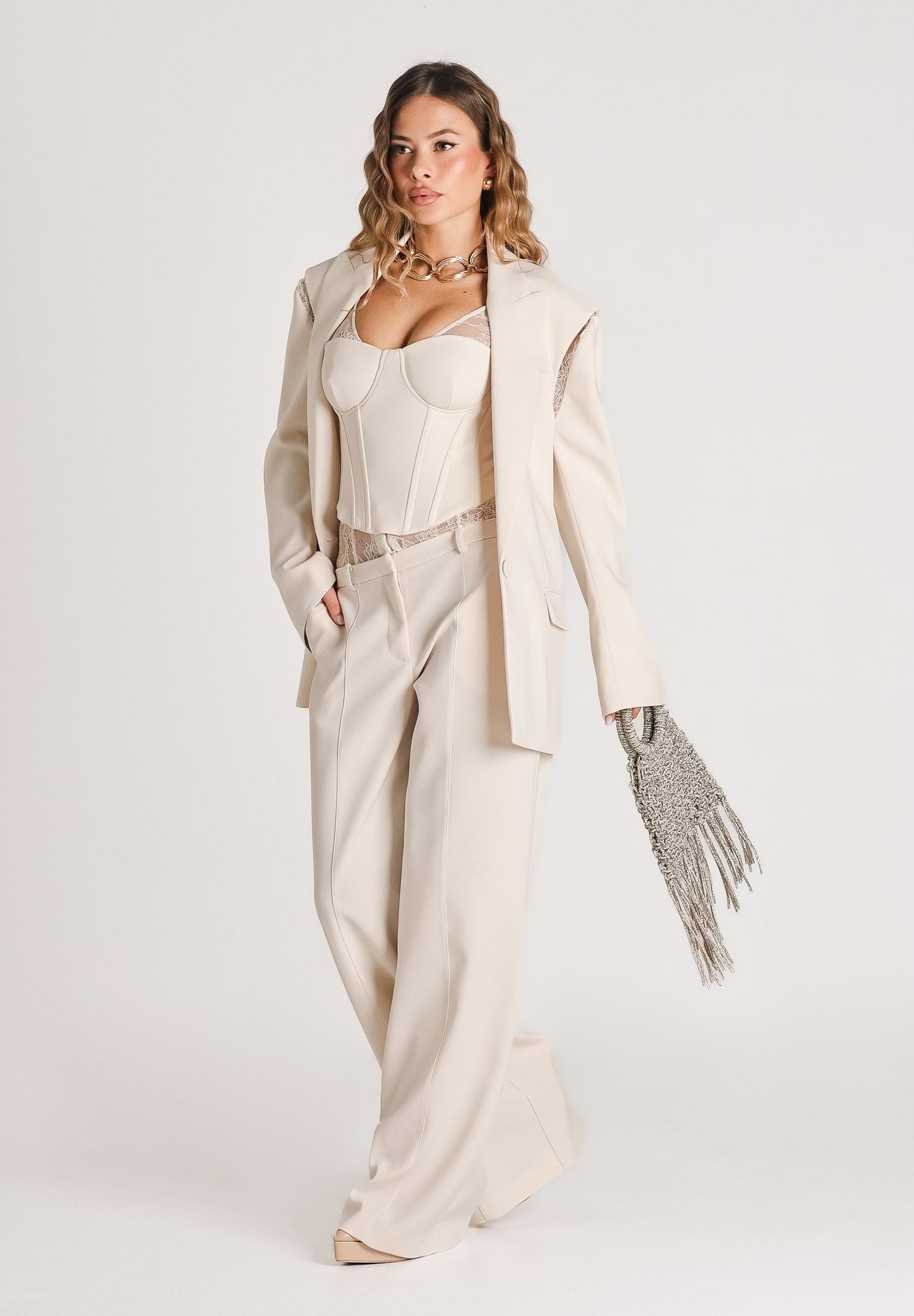 PATRIZIA PEPE Pantalone elegante panna da donna con vita in pizzo 8P0769A6F5 W409 PATRIZIA PEPE 