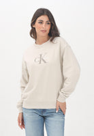 CALVIN KLEIN JEANS Felpa girocollo beige da donna con logo LV047B234GACG  CALVIN KLEIN JEANS 