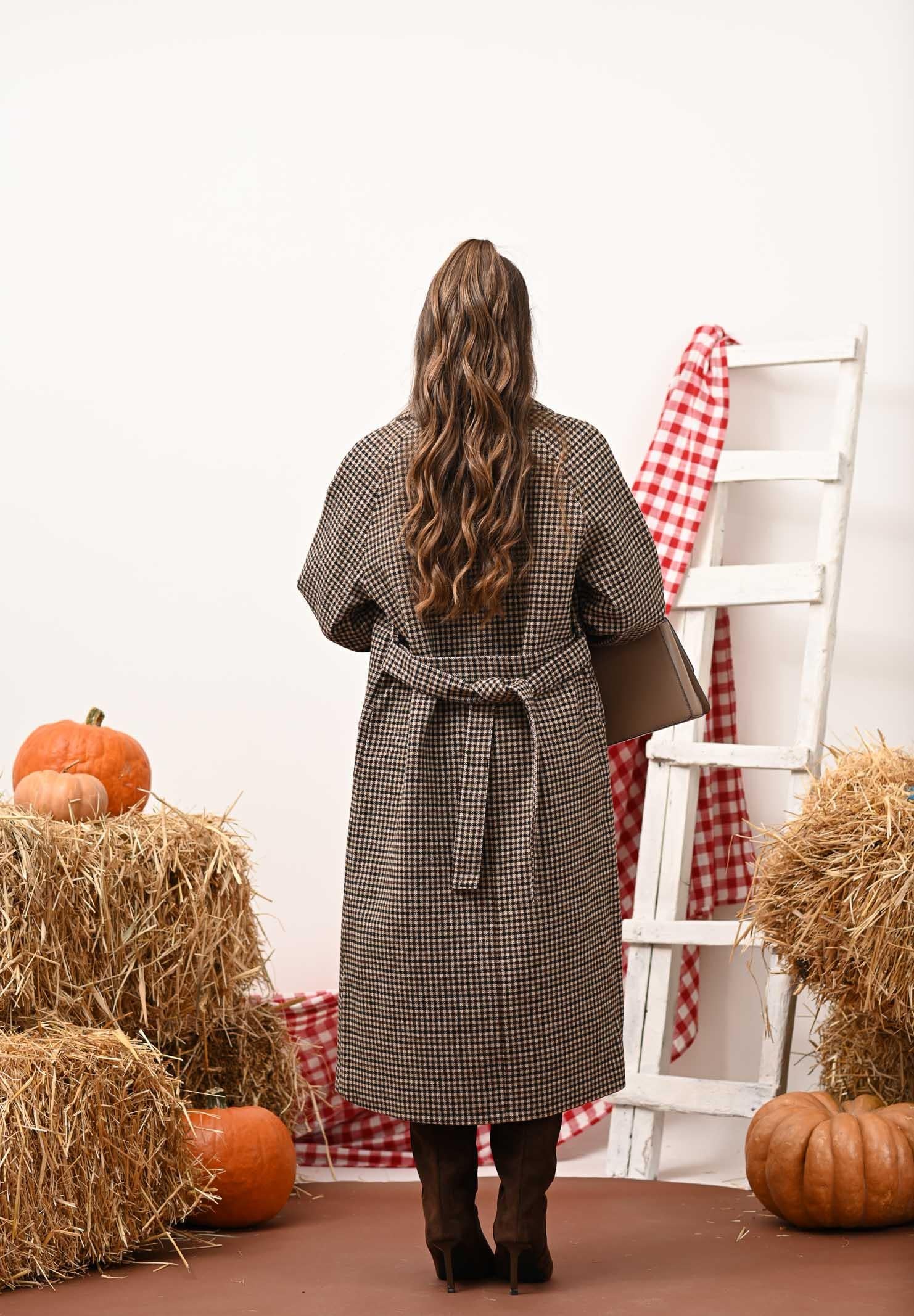 JDY Cappotto lungo marrone da donna con motivo pied de poule 15357594 IcedCoffee JDY 