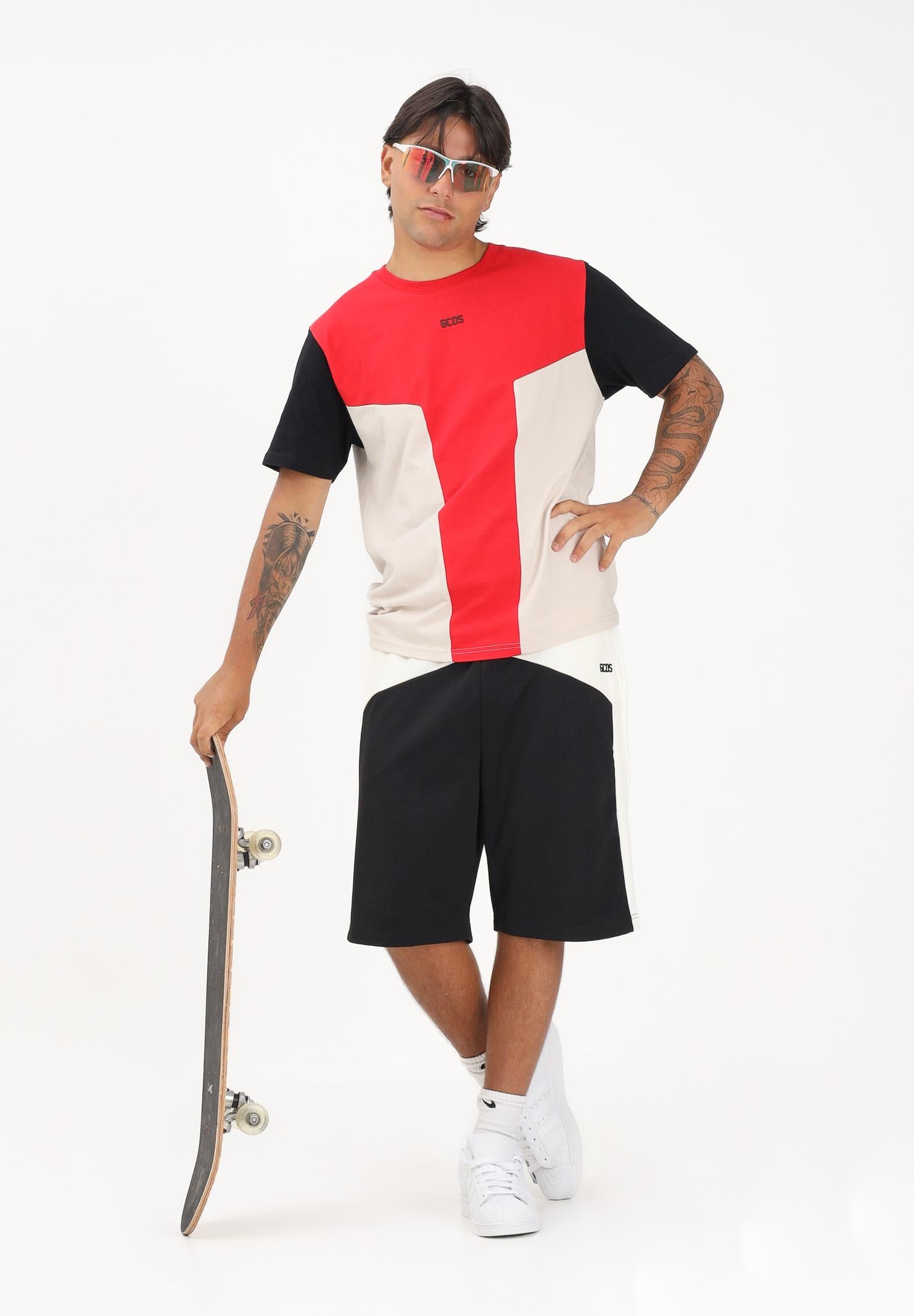 GCDS Shorts sportivo nero per uomo e donna dal design color block C1MEQL215C008 999A GCDS 