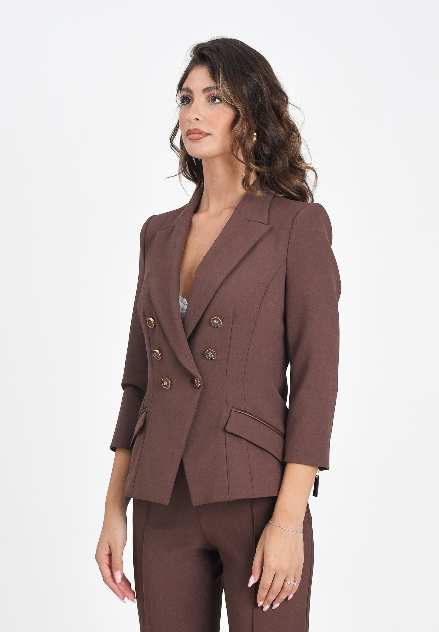 ELISABETTA FRANCHI Giacca doppiopetto marrone da donna in doppio crêpe GI17456E2 EA3 ELISABETTA FRANCHI 