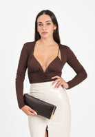 ELISABETTA FRANCHI Body manica lunga marrone da donna con drappeggi BO00356E2 EA3 ELISABETTA FRANCHI 