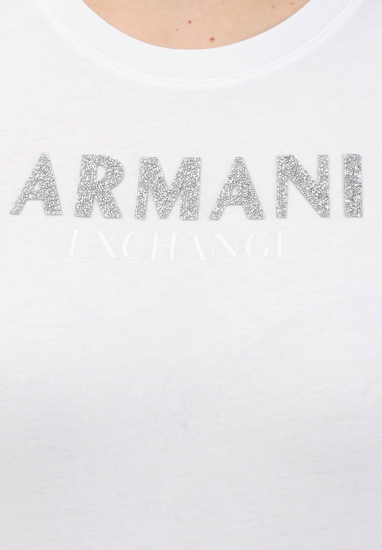 ARMANI EXCHANGE T-shirt a manica corta bianca da donna con logo in strass XW002106AF10356 U0002 ARMANI EXCHANGE 