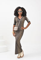 ADIDAS ORIGINALS Abito lungo Leopard V-Neck Maxi beige da donna JW2773 . ADIDAS ORIGINALS 