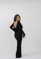 ELISABETTA FRANCHI Abito lungo nero da donna in jersey crêpe fluido<BR/> ABR0356E2 110 ELISABETTA FRANCHI 