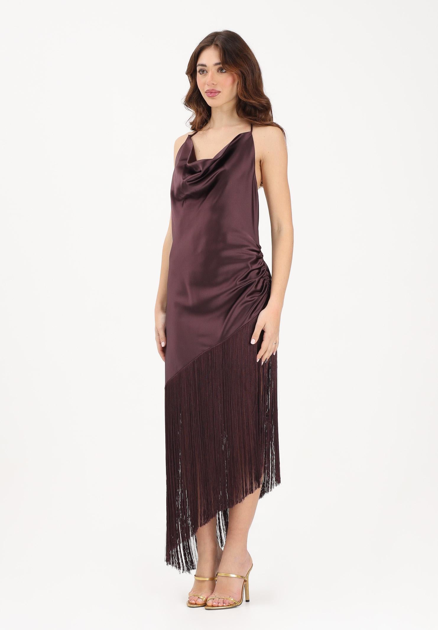 PINKO Abito midi bordeaux da donna in satin con frange 106430A33D R57 PINKO 