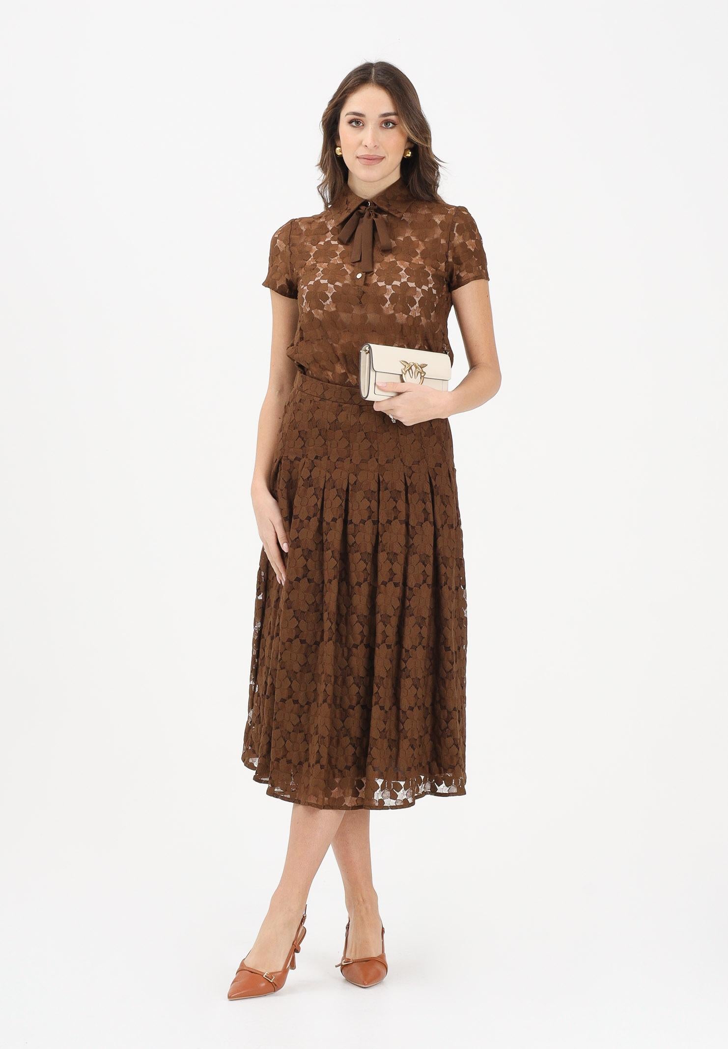 MAX MARA Gonna midi MSTAIRONE marrone da donna realizzata in pizzo a fiore 2616771011600 002 MAXMARA 