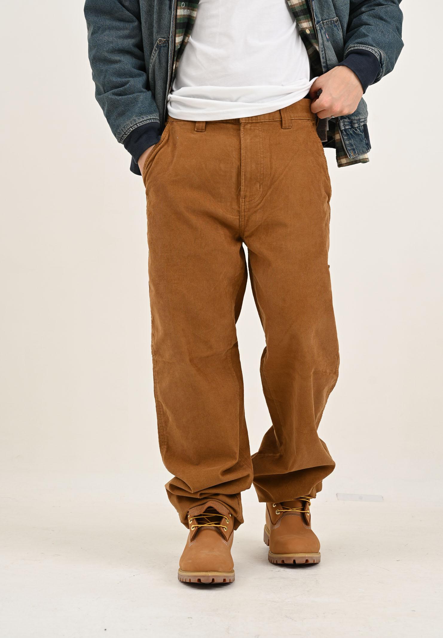 DICKIES pantaloni corduroy carpenter marrone in velluto da uomo a coste dalla vestibilità larga e dal taglio a gamba larga. DK0A863V0BD1 . DIckies 