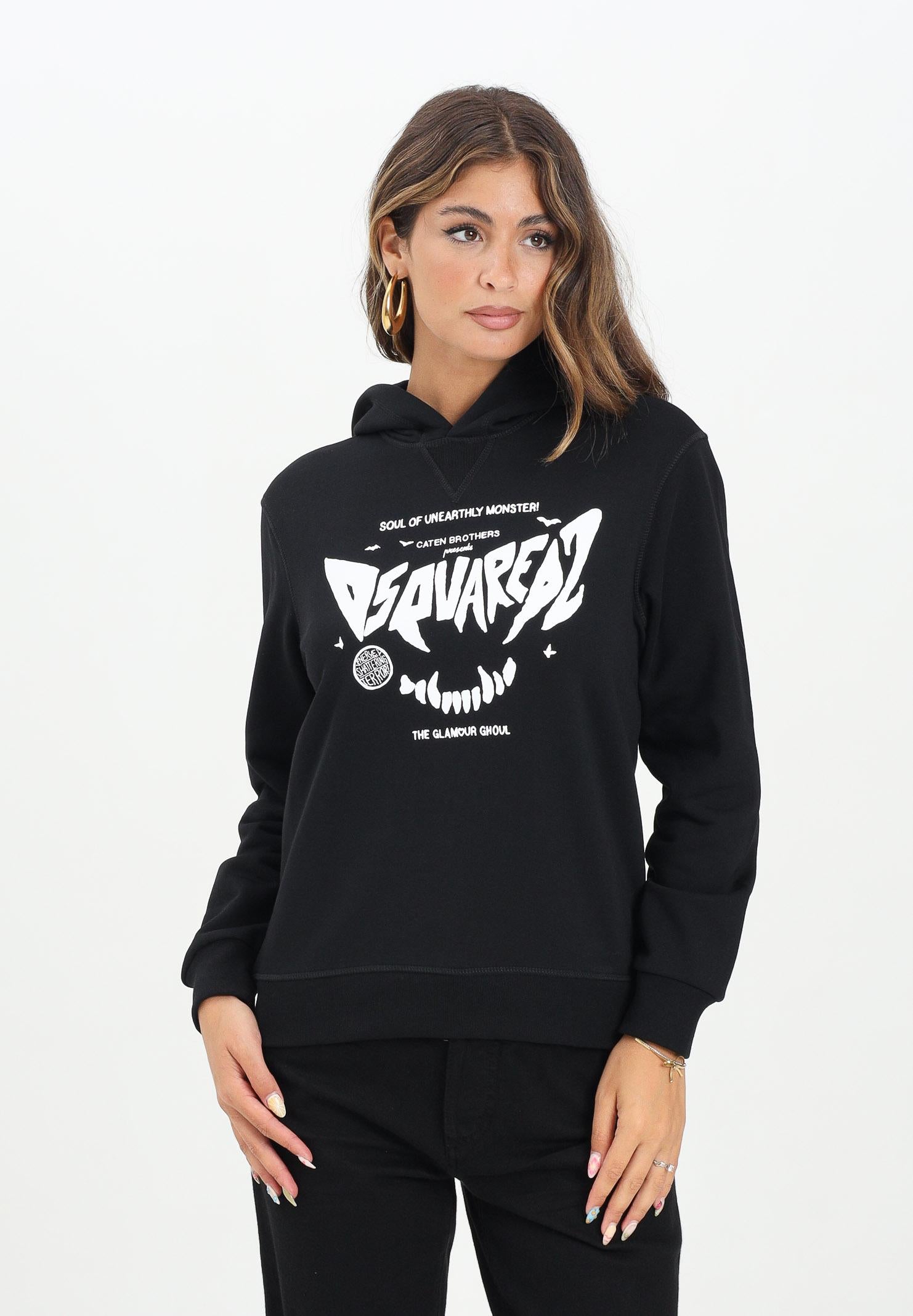 DSQUARED2 Felpa con cappuccio nera per donna, ragazzi e bambini con stampa Dsquared2 horror DQ3004D0094 DQ900 DSQUARED2 