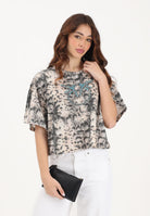 PINKO T-shirt a manica corta beige da donna con fantasia pitonata e logo 106921A3C8 CZ9 PINKO 