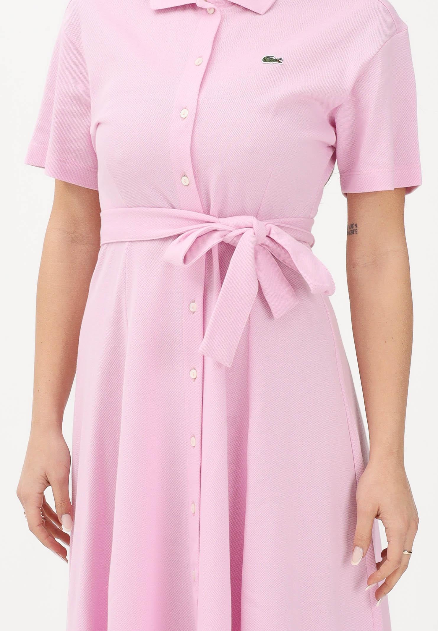 LACOSTE Abito midi rosa da donna in mini piqué EF9621 Z4H LACOSTE 