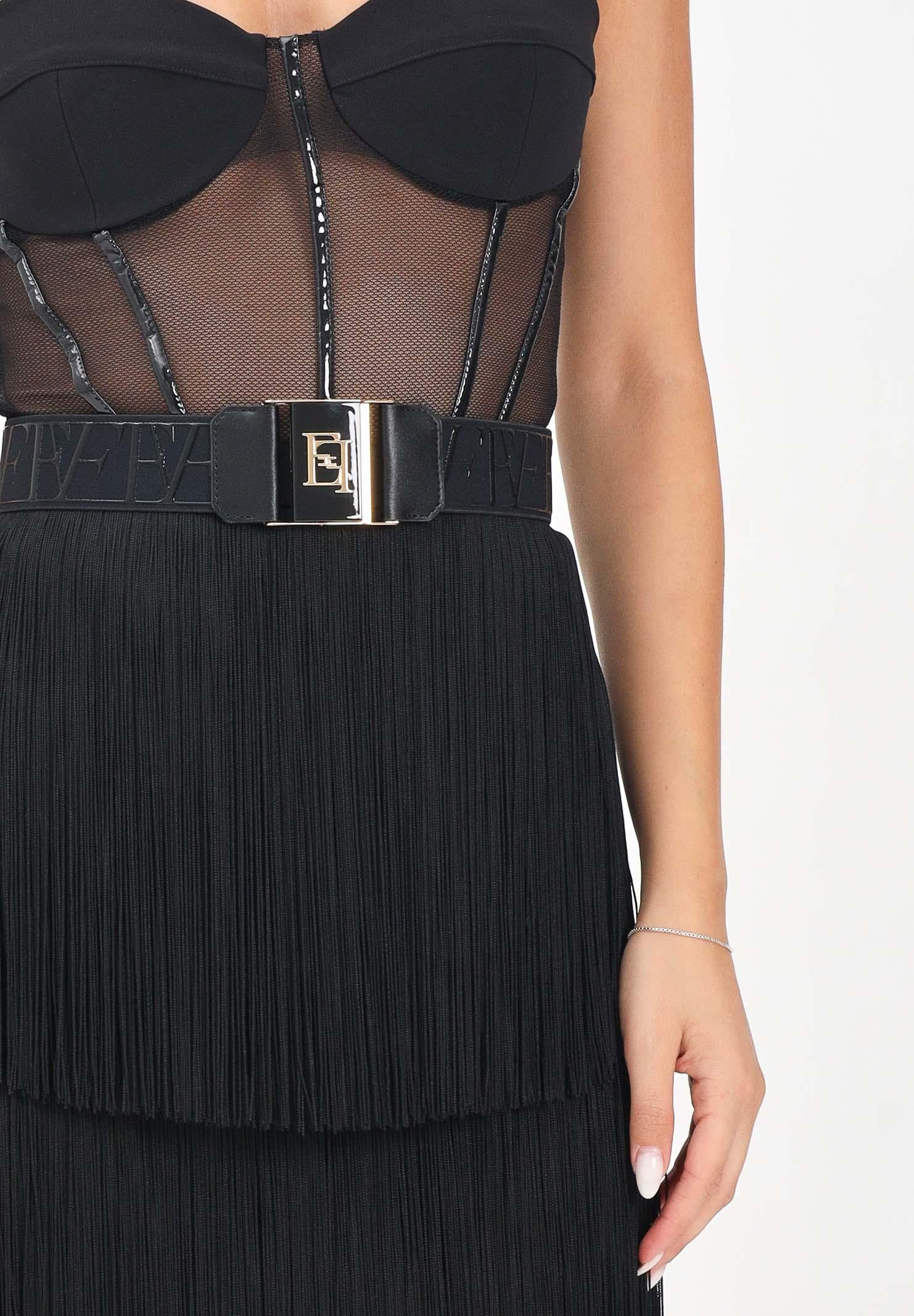 ELISABETTA FRANCHI Abito corto nero da donna con frange<BR/> AB82556E2 110 ELISABETTA FRANCHI 