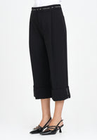 ELISABETTA FRANCHI Bermuda nero da donna in crêpe leggero con nastro logo PA11656E2 110 ELISABETTA FRANCHI 