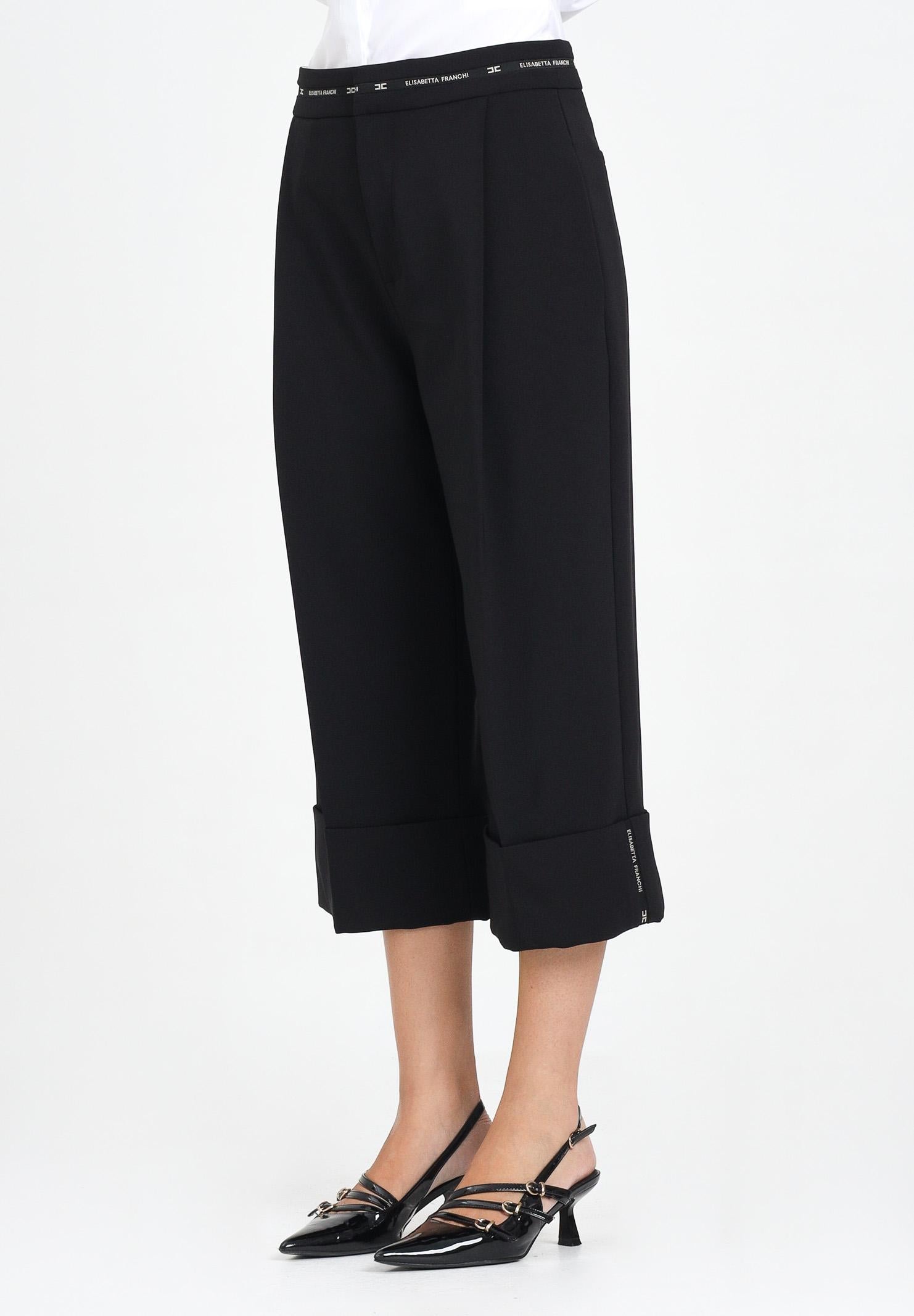 ELISABETTA FRANCHI Bermuda nero da donna in crêpe leggero con nastro logo PA11656E2 110 ELISABETTA FRANCHI 