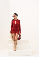 AKEP Abito corto rosso da donna regolabile al centro VSKD11015 V1 AKEP 