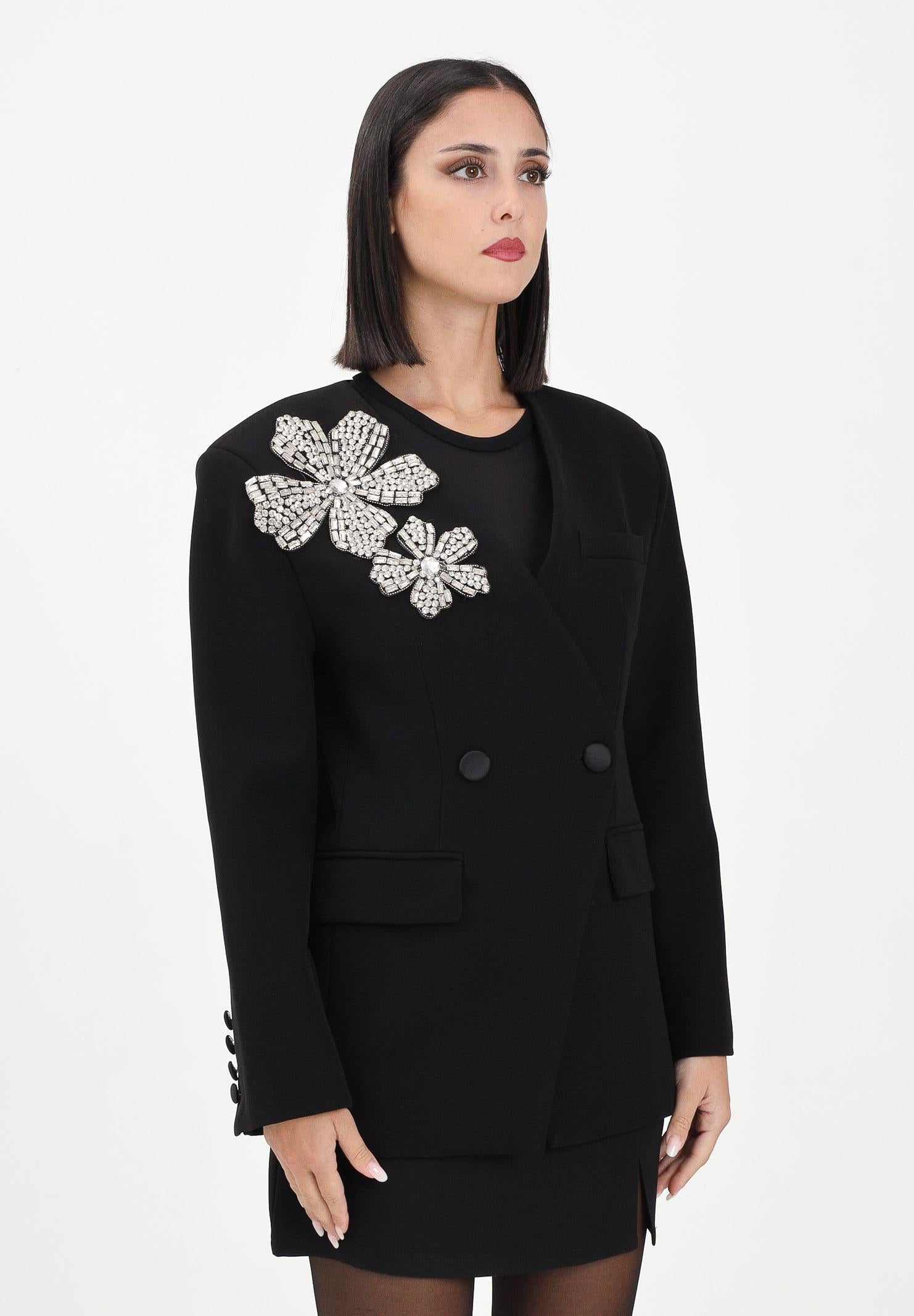 TPN Giacca doppiopetto Arlee nera da donna con applicazione fiore in strass ARLEE402W5 D6 TPN 