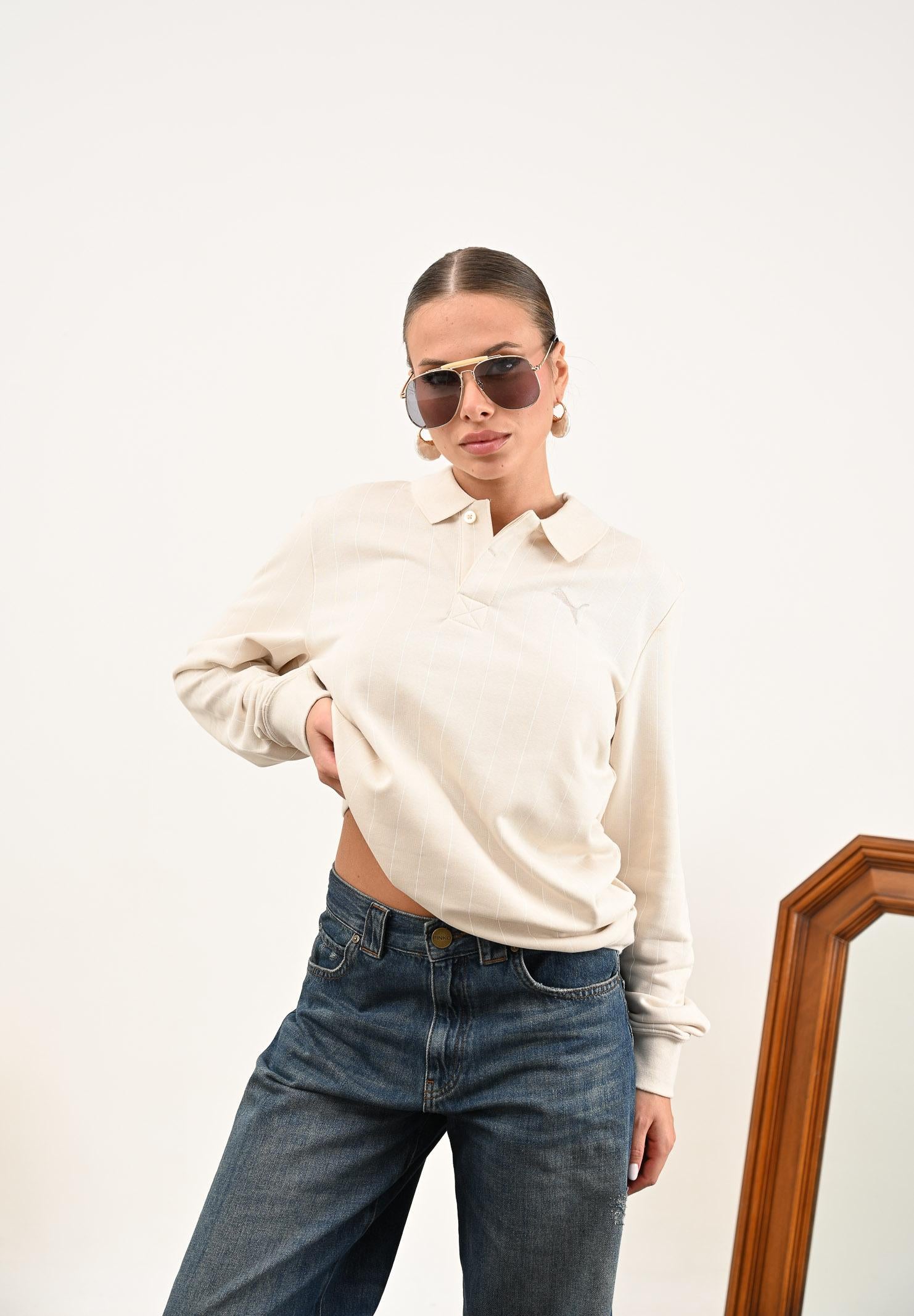 PUMA Polo a manica lunga Class Pack panna da uomo 688217 87 PUMA 