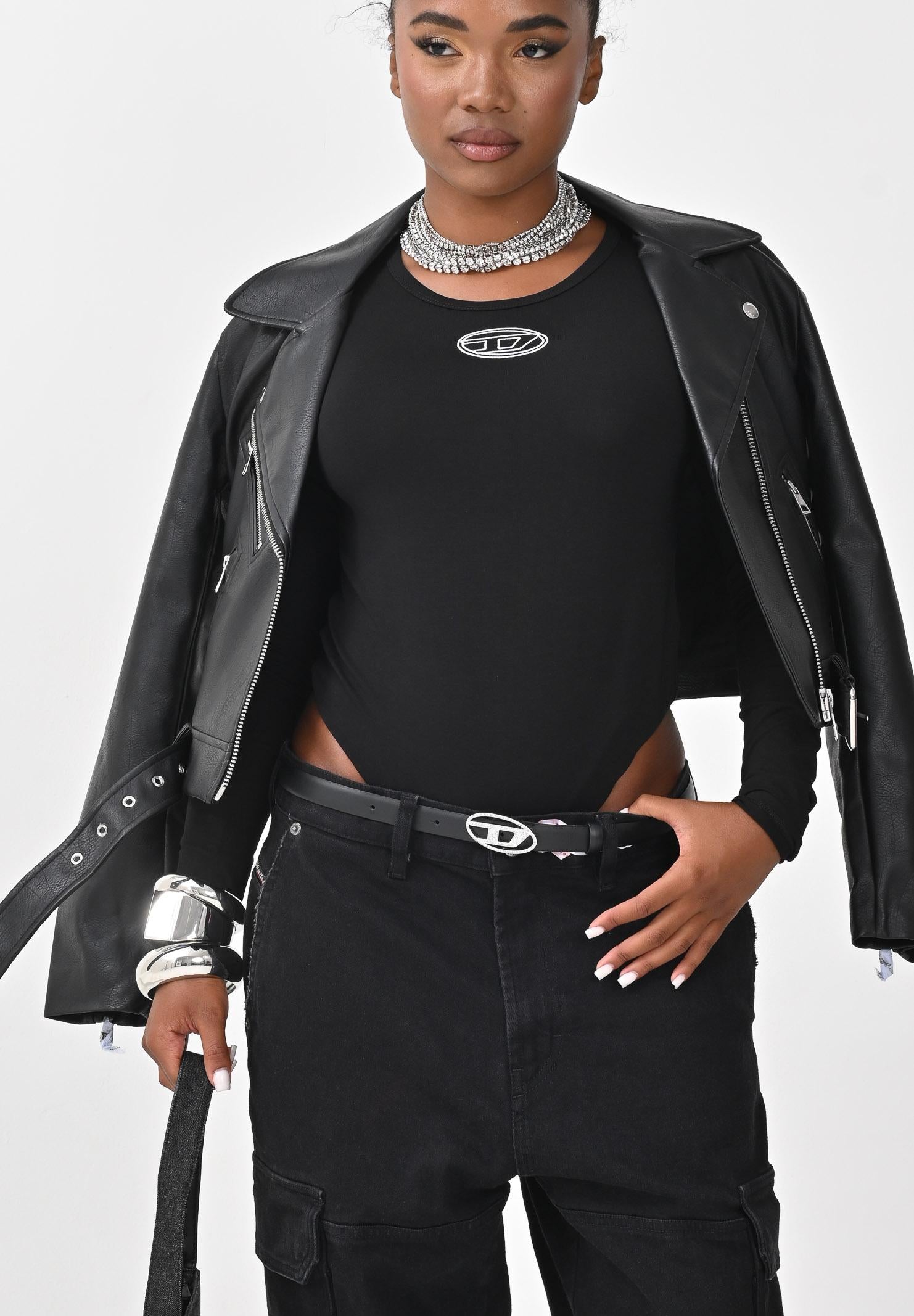 DIESEL Body a manica lunga nero per donna e ragazze con logo Oval D J024330AFAA K900 DIESEL 