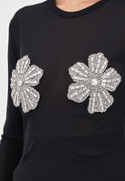 TPN Top a manica lunga Arlee nero da donna con applicazioni fiori ARLEE232W5 D6 TPN 