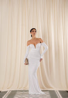 ELISABETTA FRANCHI Abito lungo avorio da donna con drappeggi ABR1061E2 360 ELISABETTA FRANCHI 