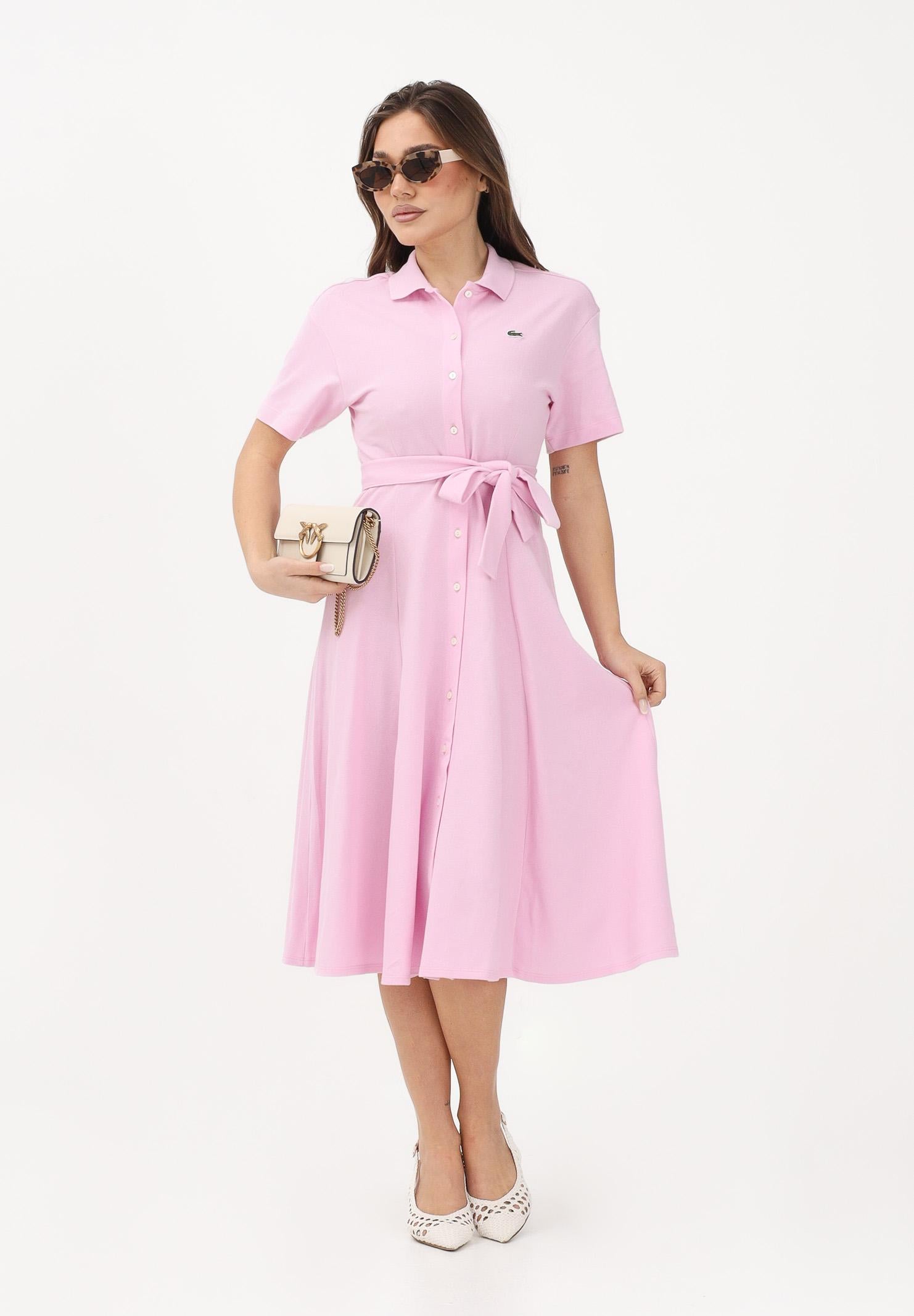 LACOSTE Abito midi rosa da donna in mini piqué EF9621 Z4H LACOSTE 