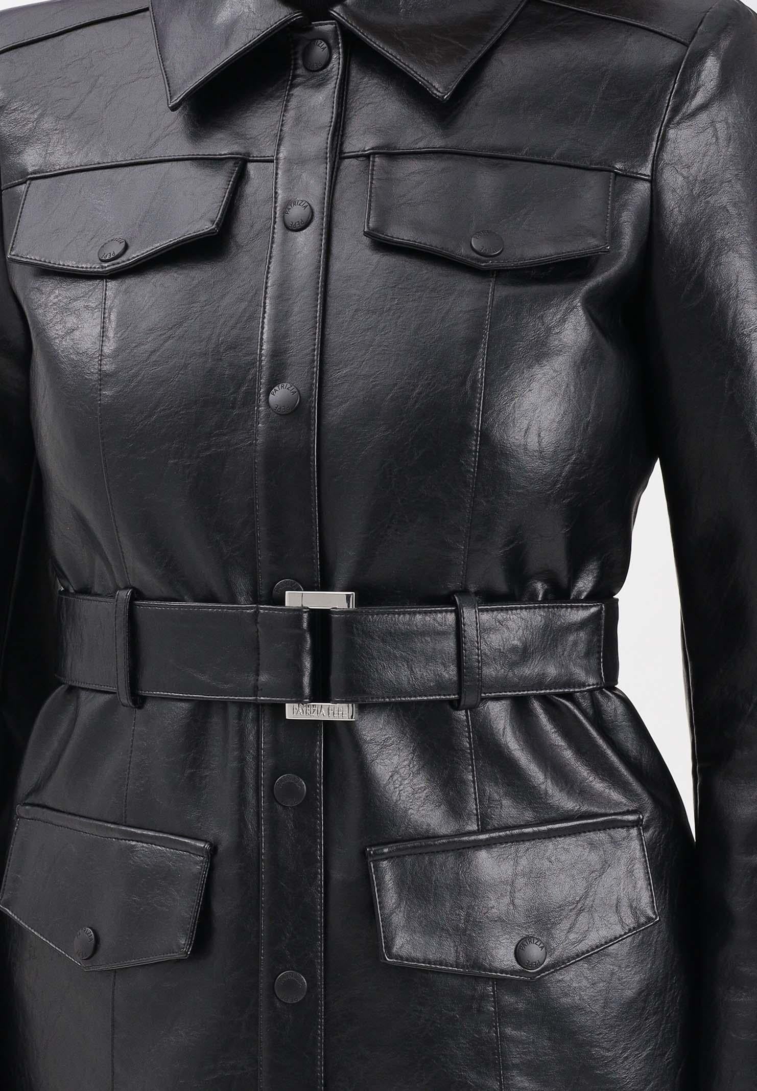 PATRIZIA PEPE Trench corto in tessuto spalmato nero da donna 8O0200E070 K103 PATRIZIA PEPE 