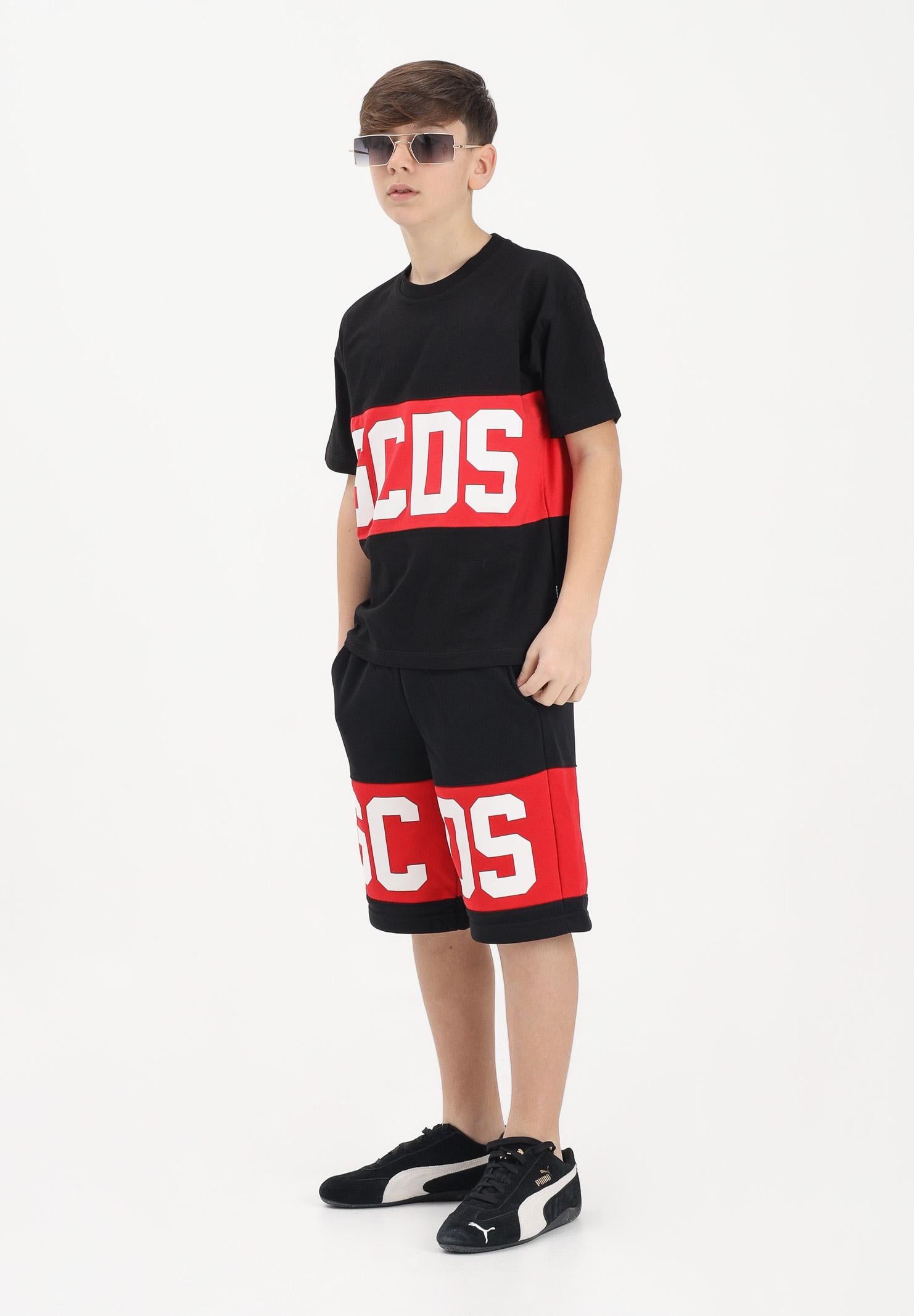 GCDS Shorts sportivo nero per donna, ragazzi e bambini con stampa logo Z0UJQL589F004 999R GCDS 