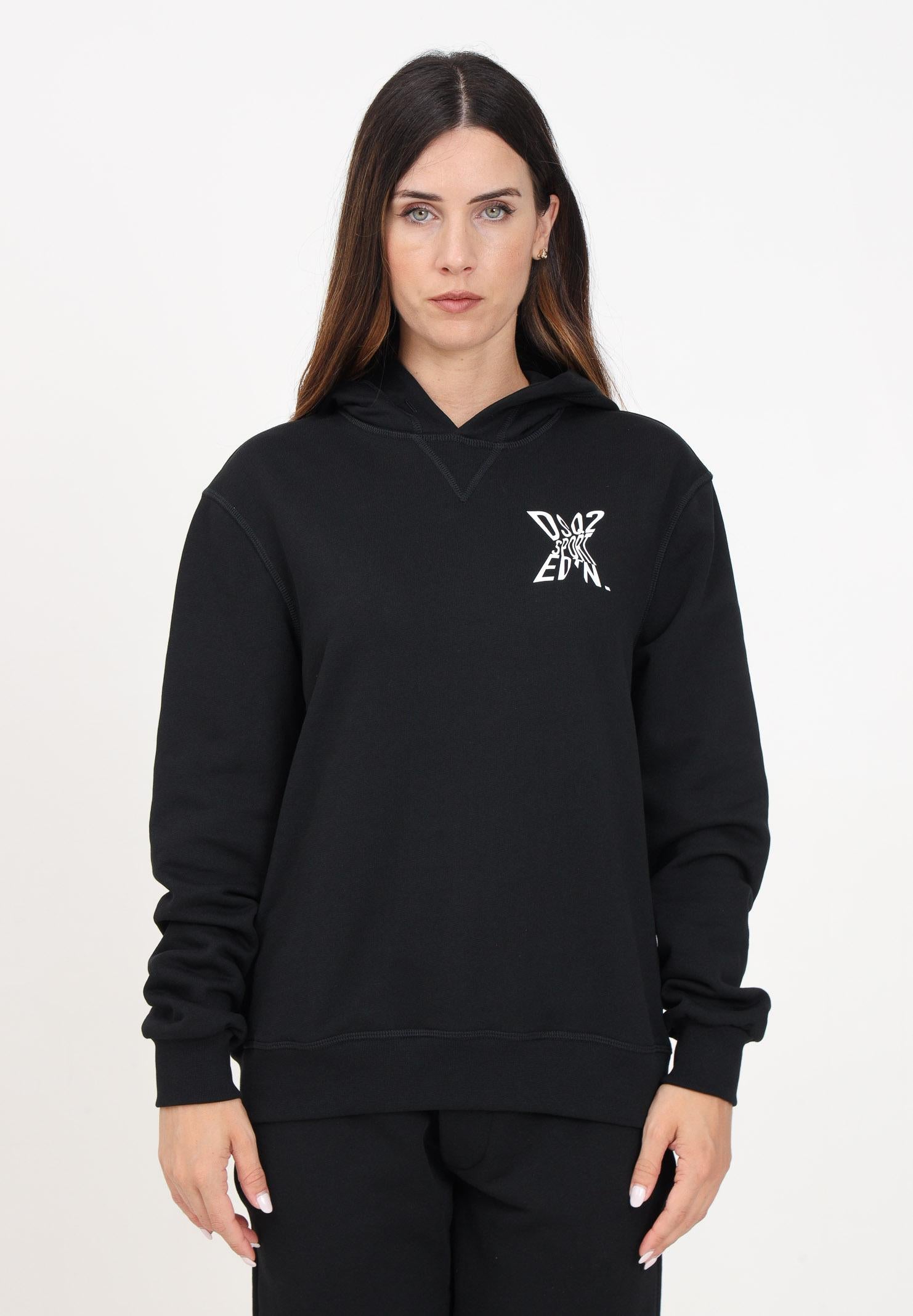 Felpa con cappuccio nera per donna e bambina caratterizzata da maxi stampa logo Sport Edtn.09 DQ2526D003G DQ900 DSQUARED2 