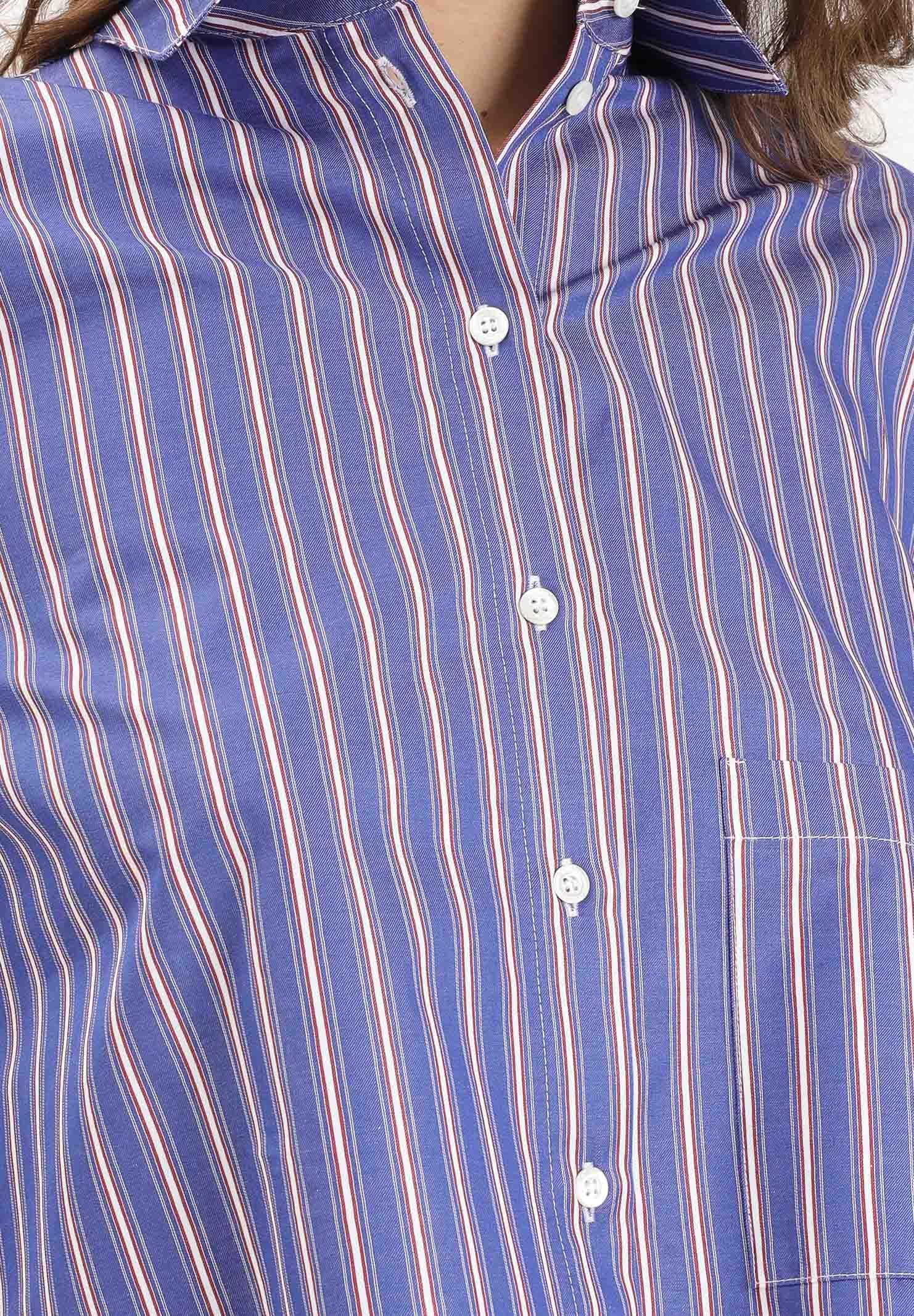 SIMONA CORSELLINI Camicia a manicca lunga blu da donna con taglio cropped e fantasia a righe A25CPCA01501-C00174 V0744 SIMONA CORSELLINI 