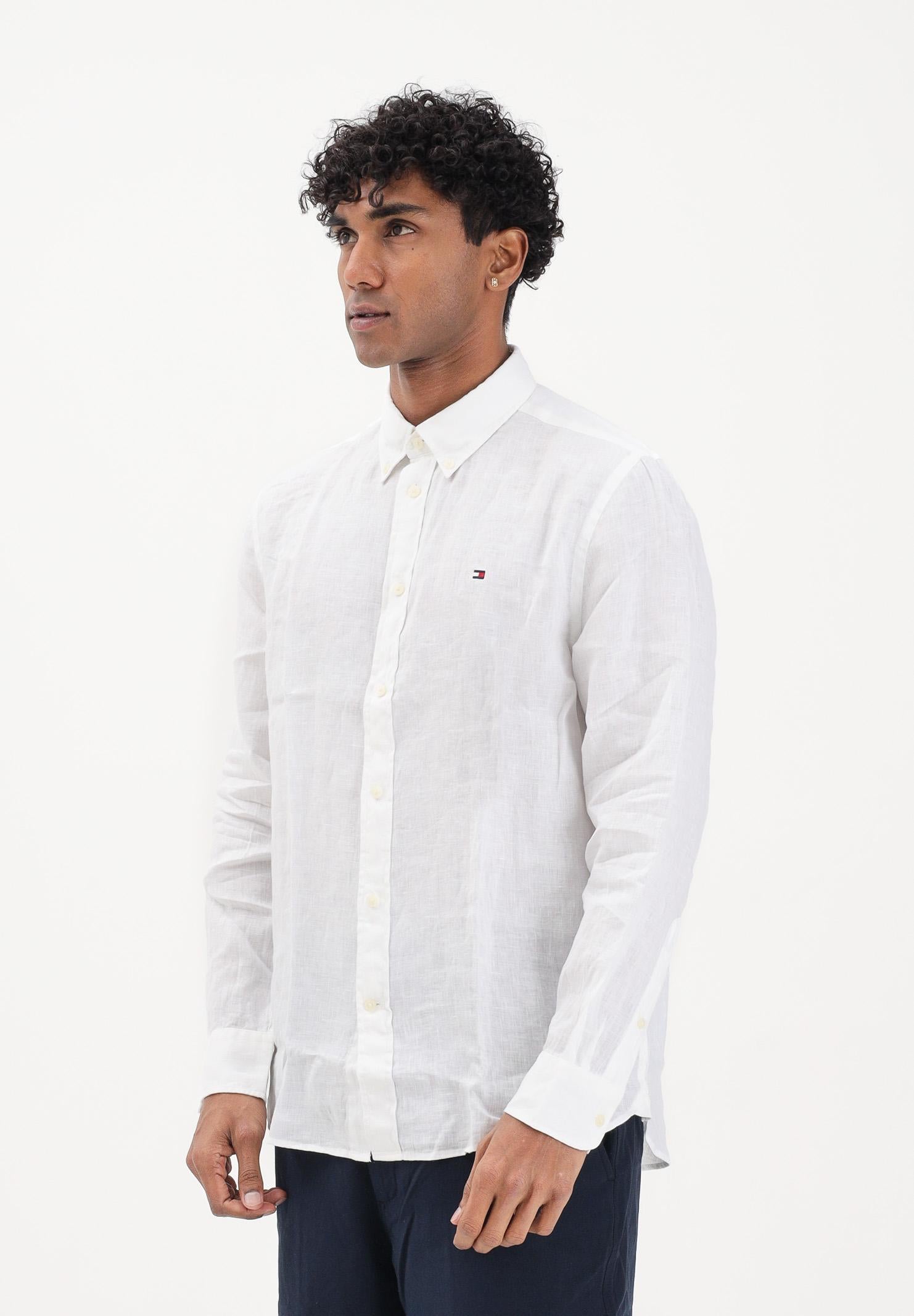 TOMMY HILFIGER Camicia a manica lunga in lino bianca da uomo MW0MW41530 YBR TOMMY HILFIGER 