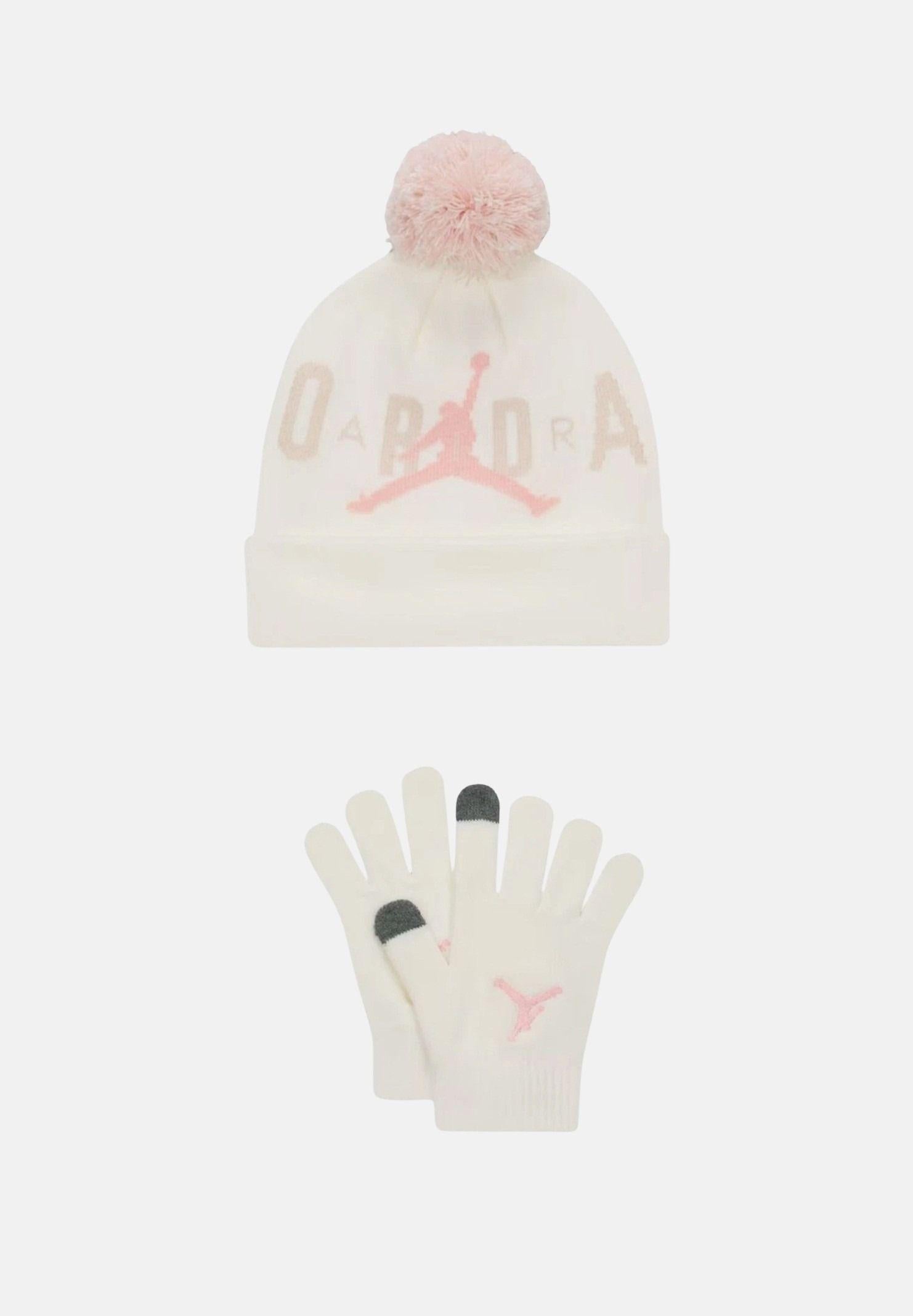 JORDAN Set regalo composto da cappello e guanti panna e rosa da bambina 9A0869 782 JORDAN 