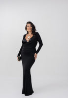 ELISABETTA FRANCHI Abito lungo nero da donna in jersey crêpe fluido<BR/> ABR0356E2 110 ELISABETTA FRANCHI 