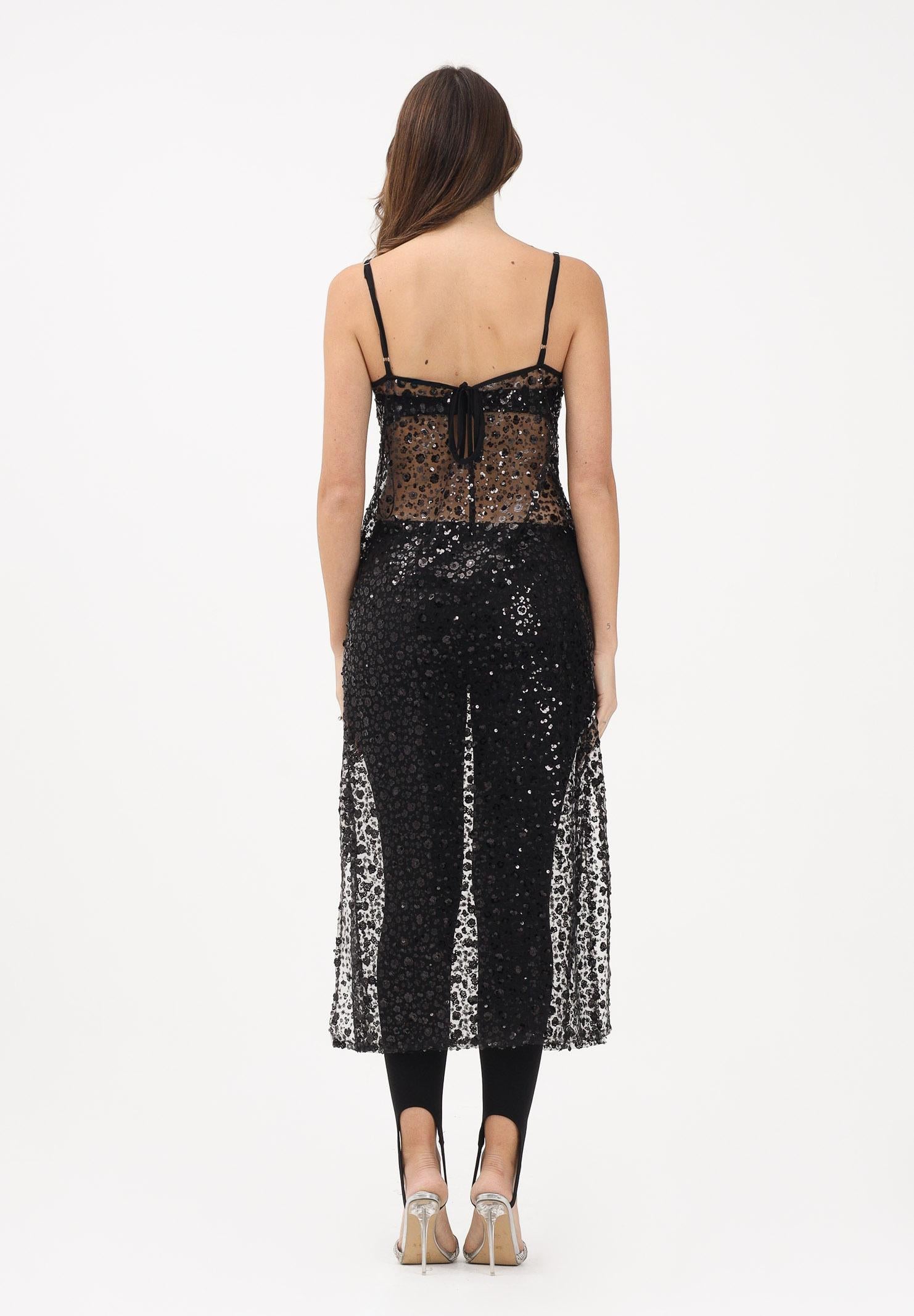 VICOLO Abito lungo nero da donna con fiorellini di paillettes TF1150 NE VICOLO 