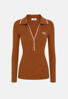 ELISABETTA FRANCHI Polo in lana da donna,color tabacco con dettagli rosa nude. MK17B66E2 FQ4 ELISABETTA FRANCHI 