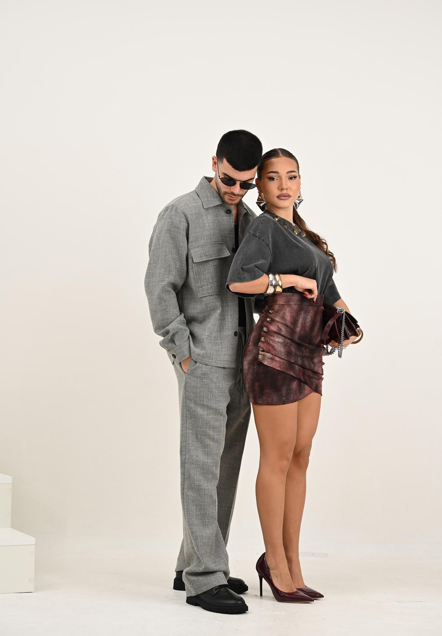 ELISABETTA FRANCHI Gonna corta bordeaux da donna con stampa pitone e bottoni gioiello GO14957E2 EA4 ELISABETTA FRANCHI 